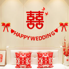 4pcs Set Chinese Red Non Woven Happiness Cut Wedding Decoration