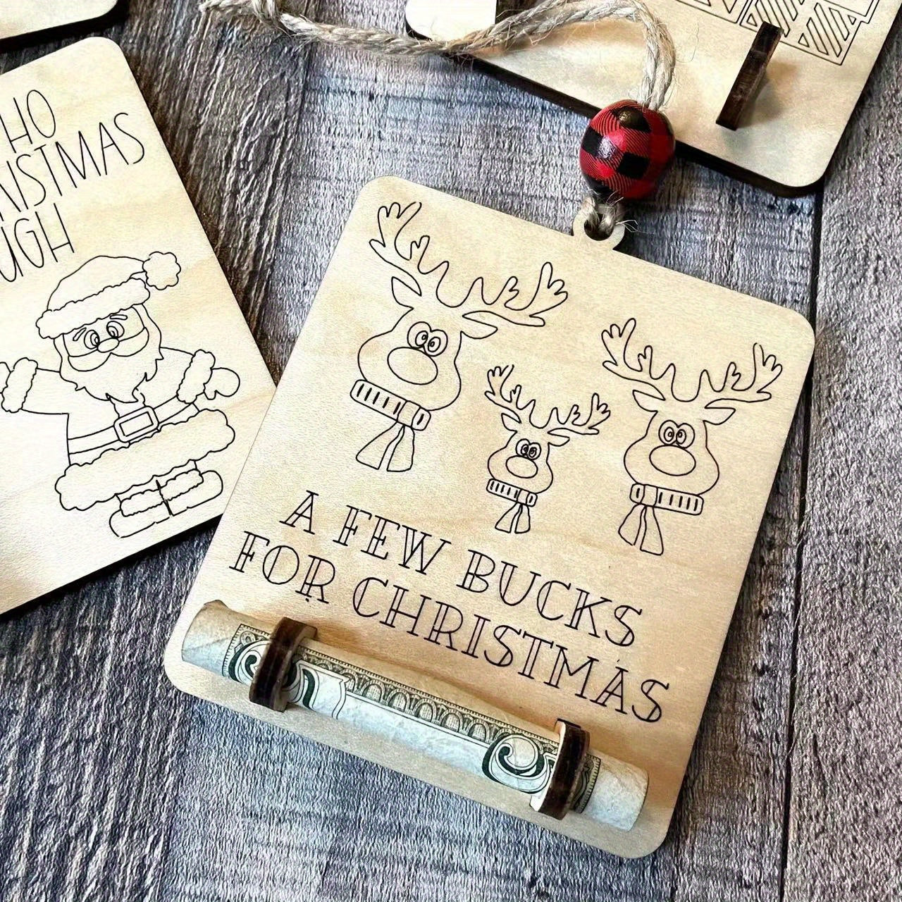Christmas Santa Claus Elk Money Clip Wooden Ornament Christmas Party Supplies
