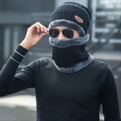Men's Thicken Warm Hat Neck Scarf Windproof Knitted Brimless Hat