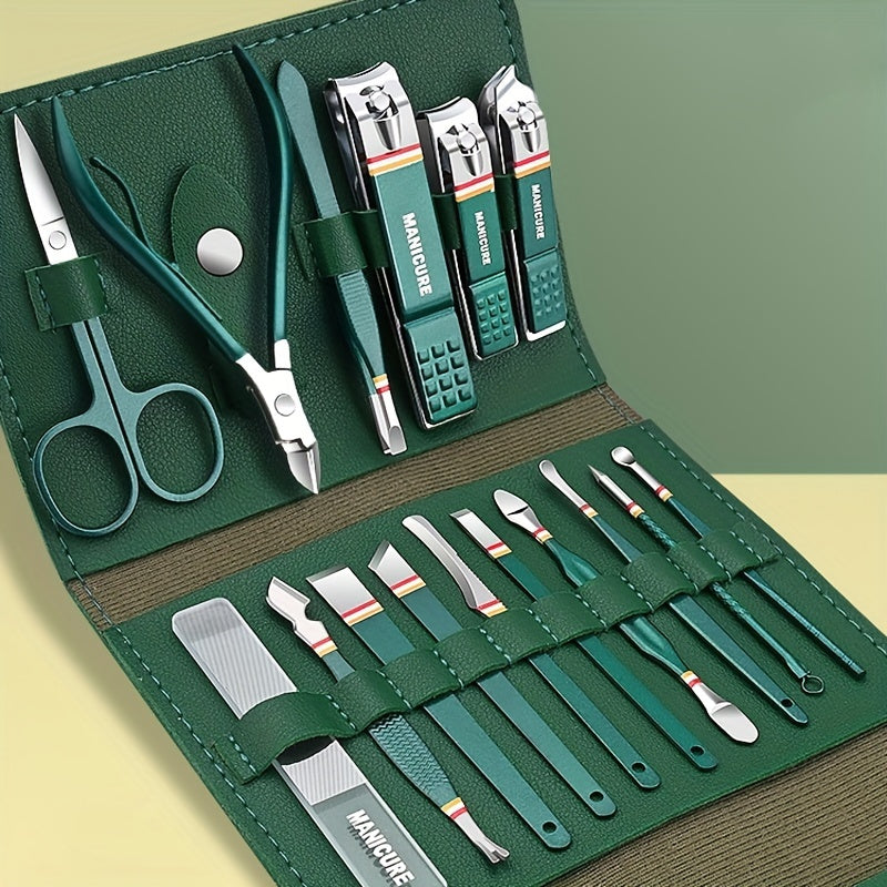 16-In-1 Outdoor Manicure Set with Leather Case