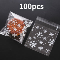 100pcs Snowflake Christmas Plastic Candy Cookie Dessert Packaging Bag