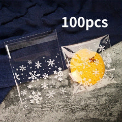 100pcs Snowflake Christmas Plastic Candy Cookie Dessert Packaging Bag