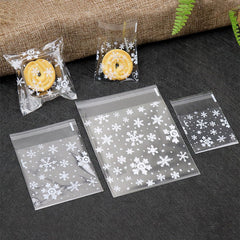 100pcs Snowflake Christmas Plastic Candy Cookie Dessert Packaging Bag