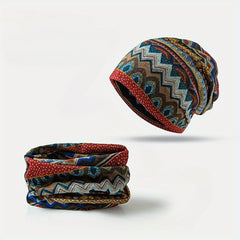 Ethnic Style Thermal Cap Neck Gaiter Hat Outdoor Slouchy Cap