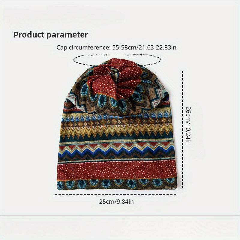 Ethnic Style Thermal Cap Neck Gaiter Hat Outdoor Slouchy Cap