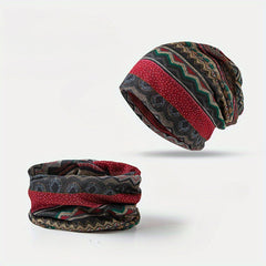 Ethnic Style Thermal Cap Neck Gaiter Hat Outdoor Slouchy Cap