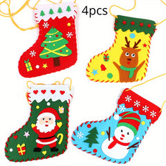 4pcs DIY Christmas Felt Stockings Crafts Create Your Own Santa Snowman Reindeer