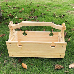 Wooden Folding Picnic Table with Wine Glass Holder and Storage Basket