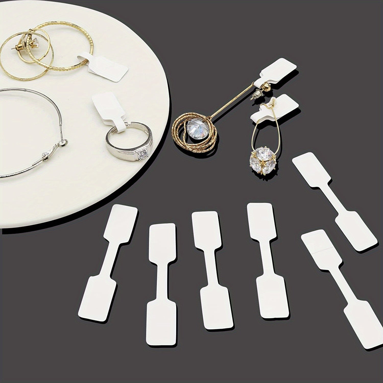 100pcs Jewelry Tags Stickers Self-Adhesive Blank Identification Ring Tags