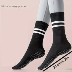 2 Pairs Non Slip Yoga Socks Women's Mid Calf Pilates Fitness Socks