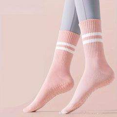 2 Pairs Non Slip Yoga Socks Women's Mid Calf Pilates Fitness Socks