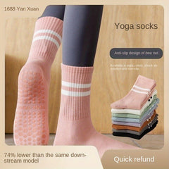 2 Pairs Non Slip Yoga Socks Women's Mid Calf Pilates Fitness Socks