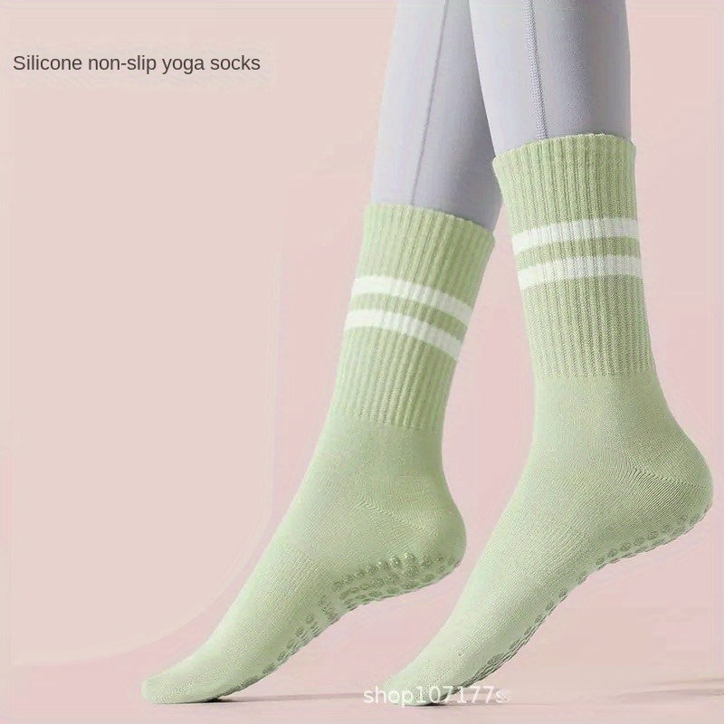 2 Pairs Non Slip Yoga Socks Women's Mid Calf Pilates Fitness Socks