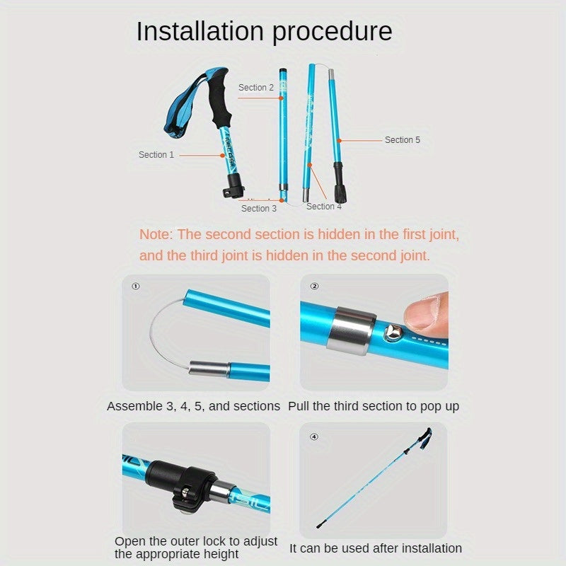 Foldable Telescopic Hiking Stick Multifunctional Crutches Aluminum Alloy