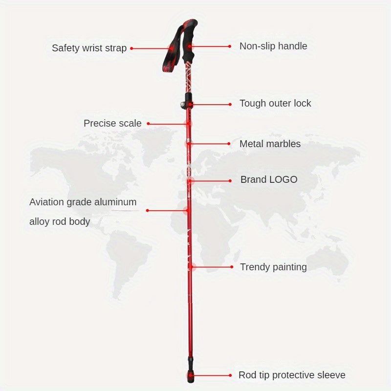 Foldable Telescopic Hiking Stick Multifunctional Crutches Aluminum Alloy