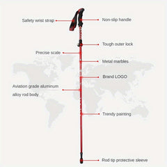 Foldable Telescopic Hiking Stick Multifunctional Crutches Aluminum Alloy