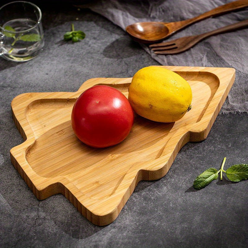 Bamboo Wooden Christmas Tree Shape Tray Desktop Storage Plate