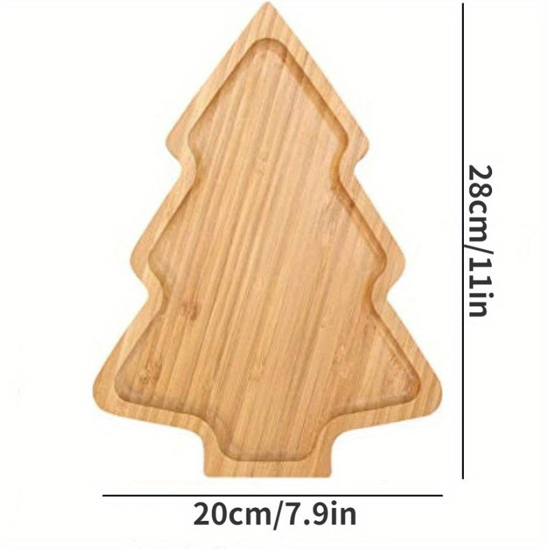 Bamboo Wooden Christmas Tree Shape Tray Desktop Storage Plate