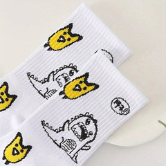 3 Pairs Dinosaur Printed Cotton Crew Socks Spring/Autumn Sports Socks