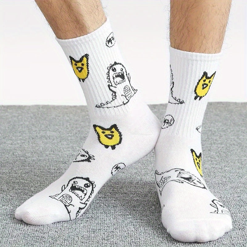 3 Pairs Dinosaur Printed Cotton Crew Socks Spring/Autumn Sports Socks
