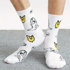 3 Pairs Dinosaur Printed Cotton Crew Socks Spring/Autumn Sports Socks