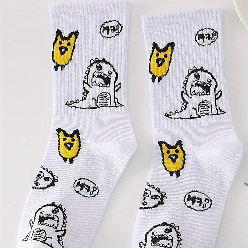 3 Pairs Dinosaur Printed Cotton Crew Socks Spring/Autumn Sports Socks
