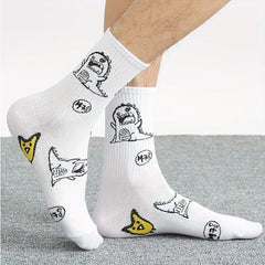 3 Pairs Dinosaur Printed Cotton Crew Socks Spring/Autumn Sports Socks