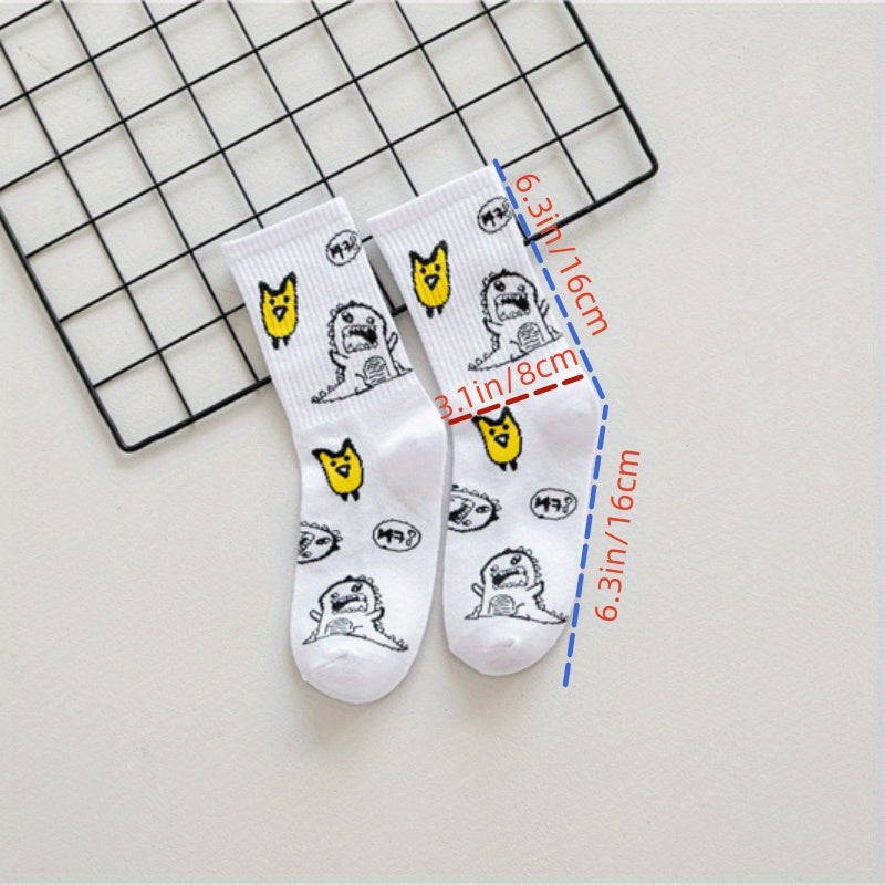 3 Pairs Dinosaur Printed Cotton Crew Socks Spring/Autumn Sports Socks