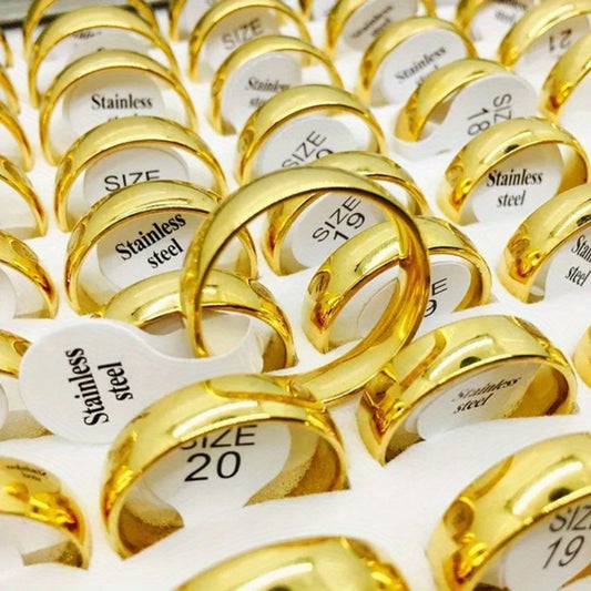 10pcs Golden Stainless Steel Wedding Couple Rings 6mm