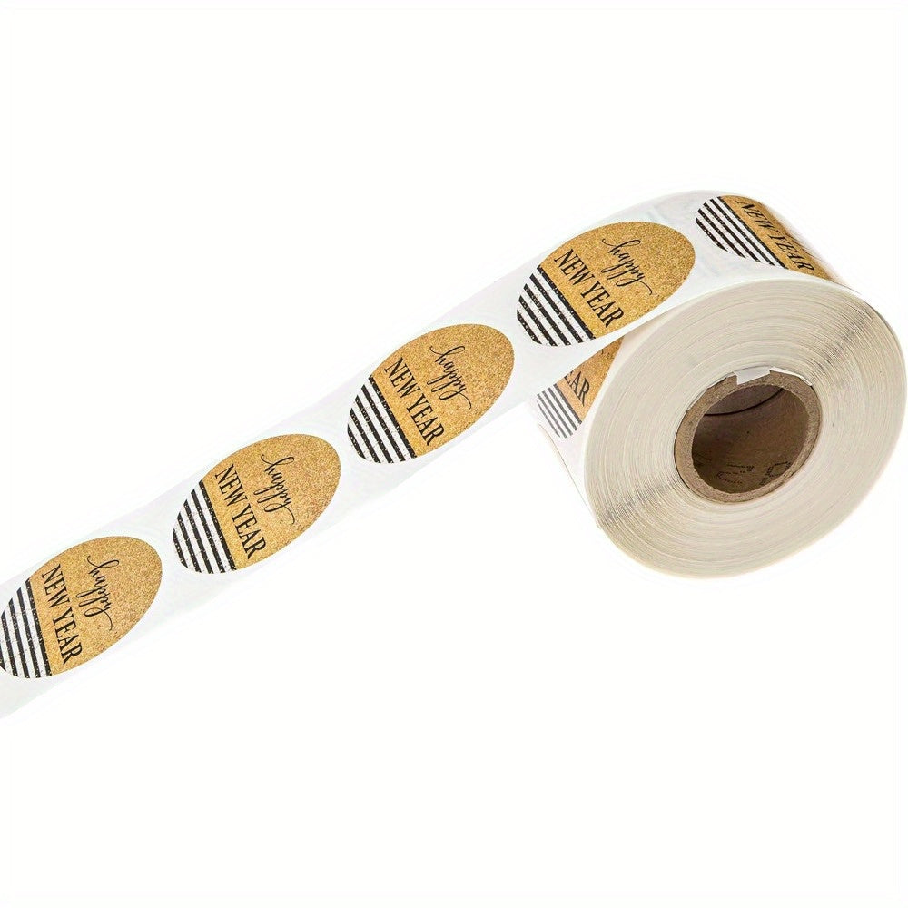 Golden Happy Year Stickers 500 Pcs Year Labels Happy Year Faux Glitter Sticker