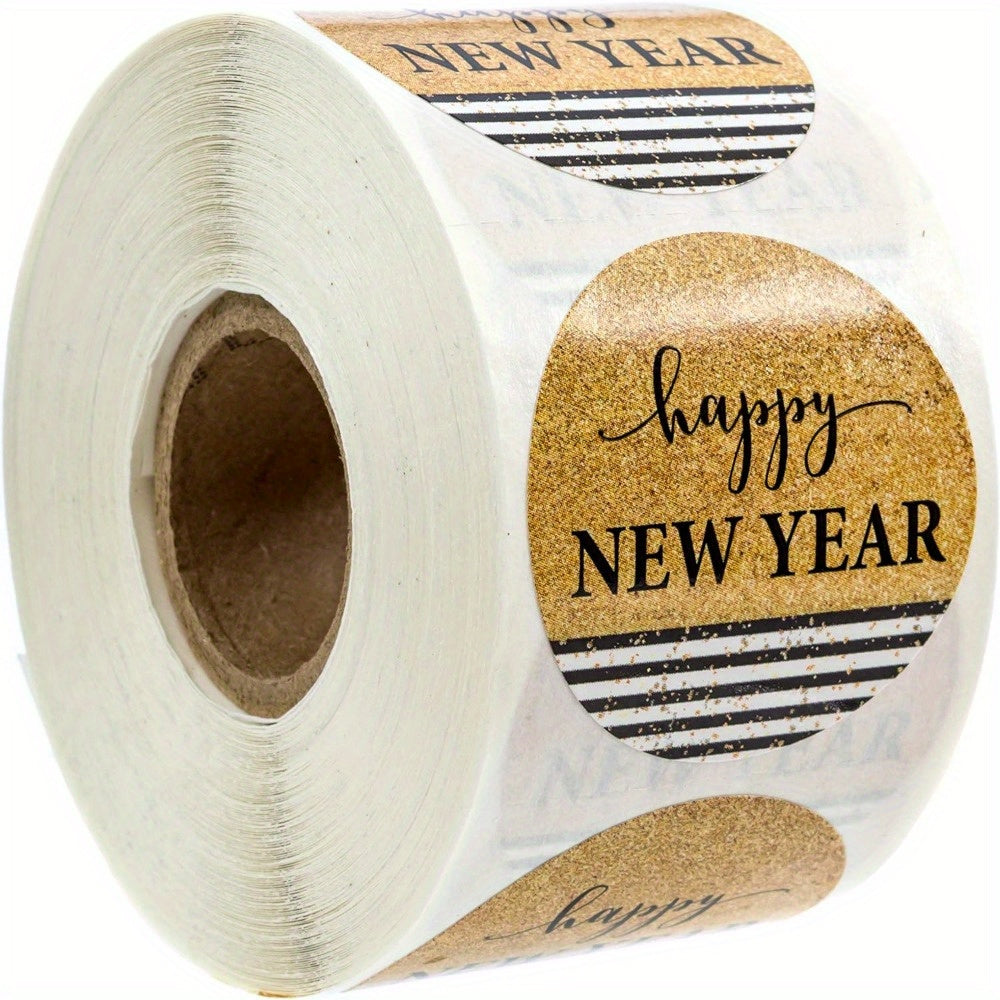 Golden Happy Year Stickers 500 Pcs Year Labels Happy Year Faux Glitter Sticker