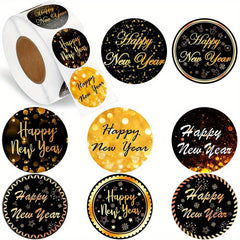 Golden Happy Year Stickers 500 Pcs Year Labels Happy Year Faux Glitter Sticker