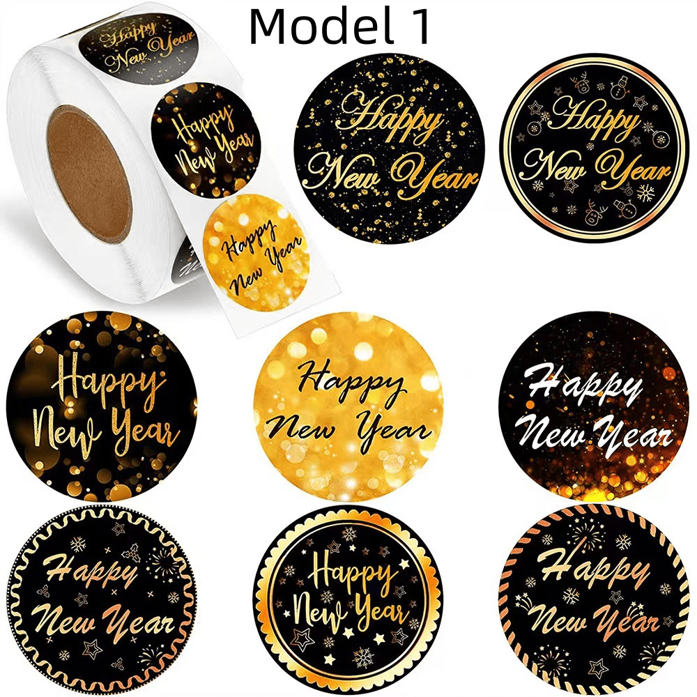 Golden Happy Year Stickers 500 Pcs Year Labels Happy Year Faux Glitter Sticker