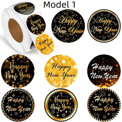 Golden Happy Year Stickers 500 Pcs Year Labels Happy Year Faux Glitter Sticker