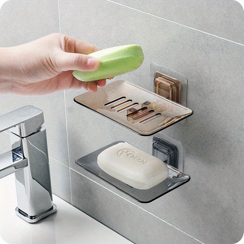 2pcs Soap Holder Wall Mounted Double Layer Soap Sponge Dish Bathroom Accessories