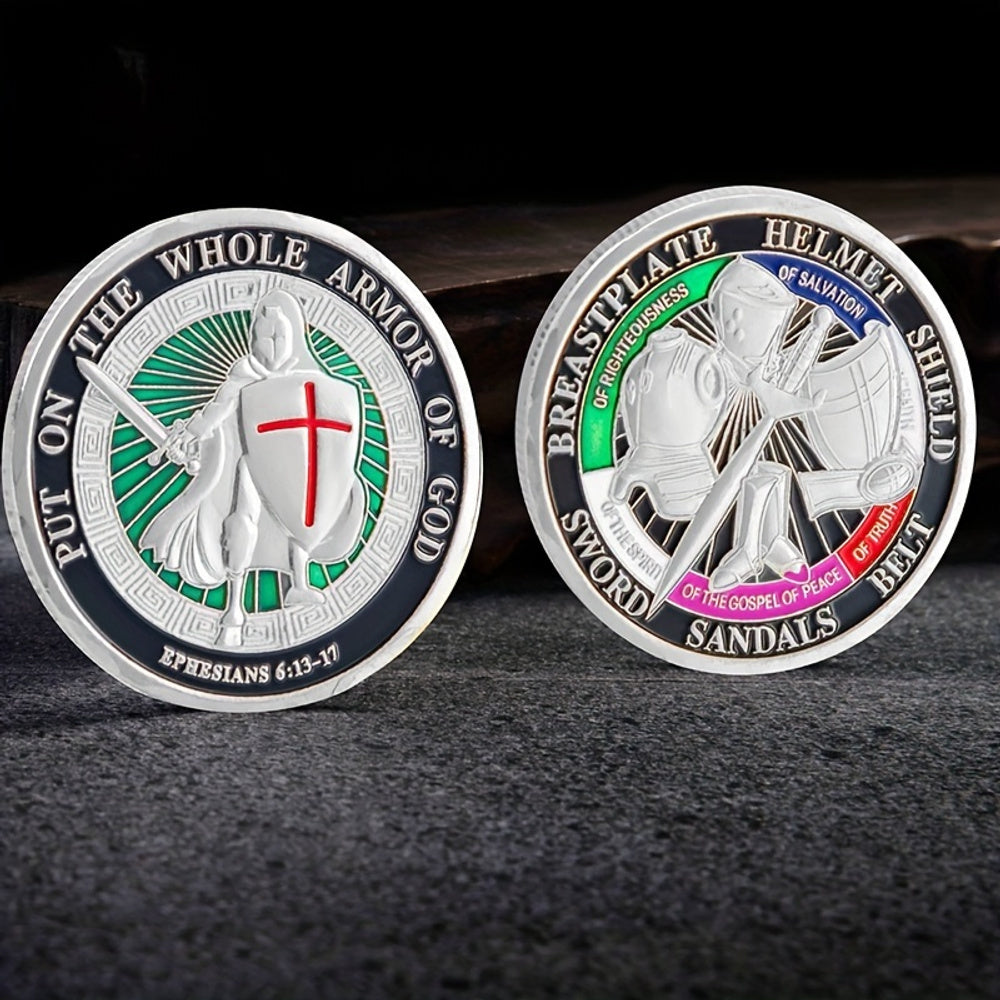 Armor Warrior Lucky Guardian Coin Helmet Shield Sword Pattern Challenge Coin