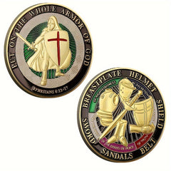 Armor Warrior Lucky Guardian Coin Helmet Shield Sword Pattern Challenge Coin
