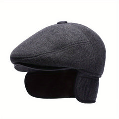 Men's Wool Newsboy Cap Winter Ear Flaps Warm Grandad Cabbie Beret