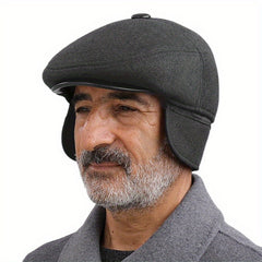 Men's Wool Newsboy Cap Winter Ear Flaps Warm Grandad Cabbie Beret