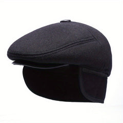 Men's Wool Newsboy Cap Winter Ear Flaps Warm Grandad Cabbie Beret