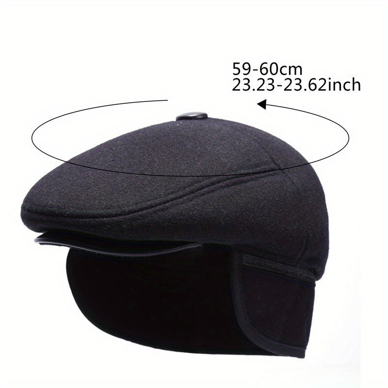 Men's Wool Newsboy Cap Winter Ear Flaps Warm Grandad Cabbie Beret