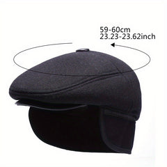 Men's Wool Newsboy Cap Winter Ear Flaps Warm Grandad Cabbie Beret