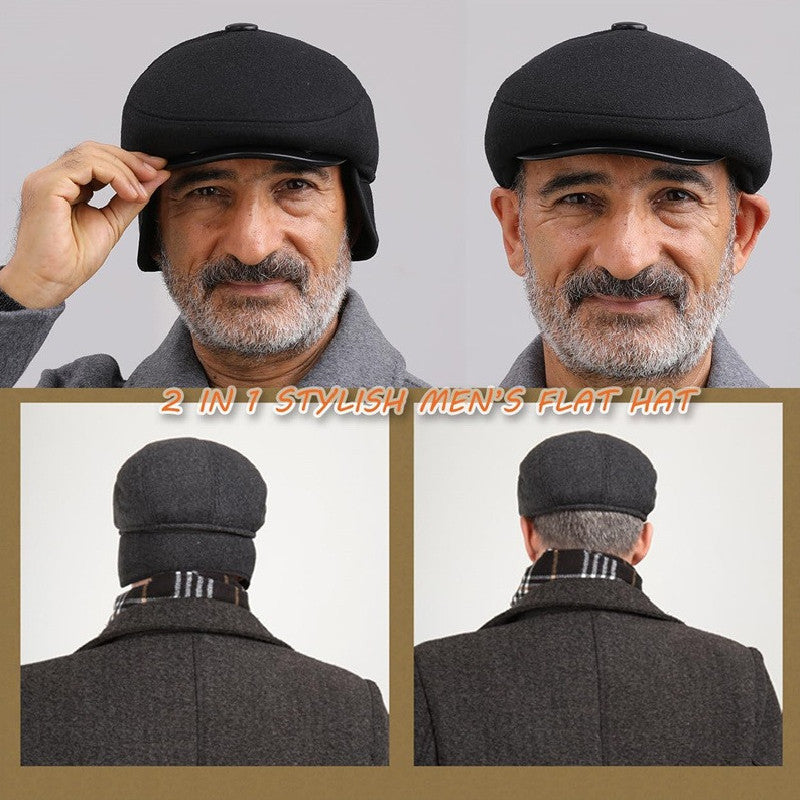 Men's Wool Newsboy Cap Winter Ear Flaps Warm Grandad Cabbie Beret