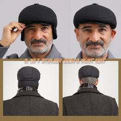 Men's Wool Newsboy Cap Winter Ear Flaps Warm Grandad Cabbie Beret