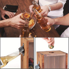 Wooden Storage Box Single/Double Hole Bottle Opener Beer Lid Collection Box