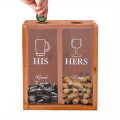 Wooden Storage Box Single/Double Hole Bottle Opener Beer Lid Collection Box