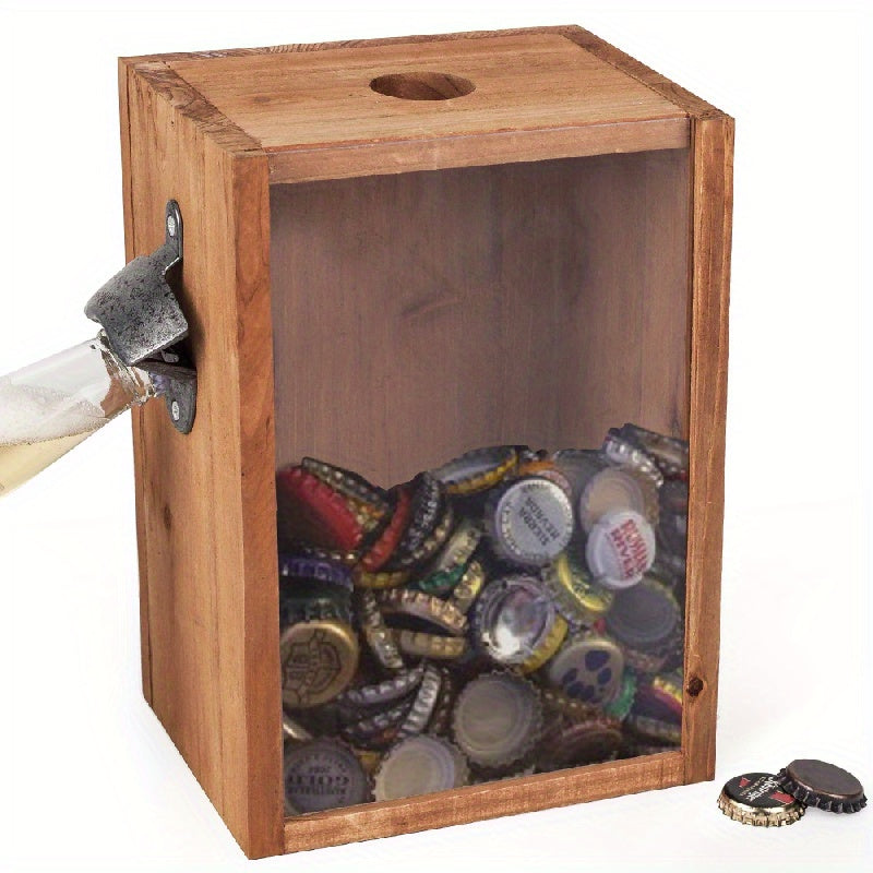 Wooden Storage Box Single/Double Hole Bottle Opener Beer Lid Collection Box