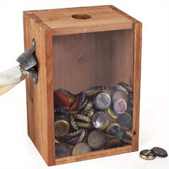 Wooden Storage Box Single/Double Hole Bottle Opener Beer Lid Collection Box