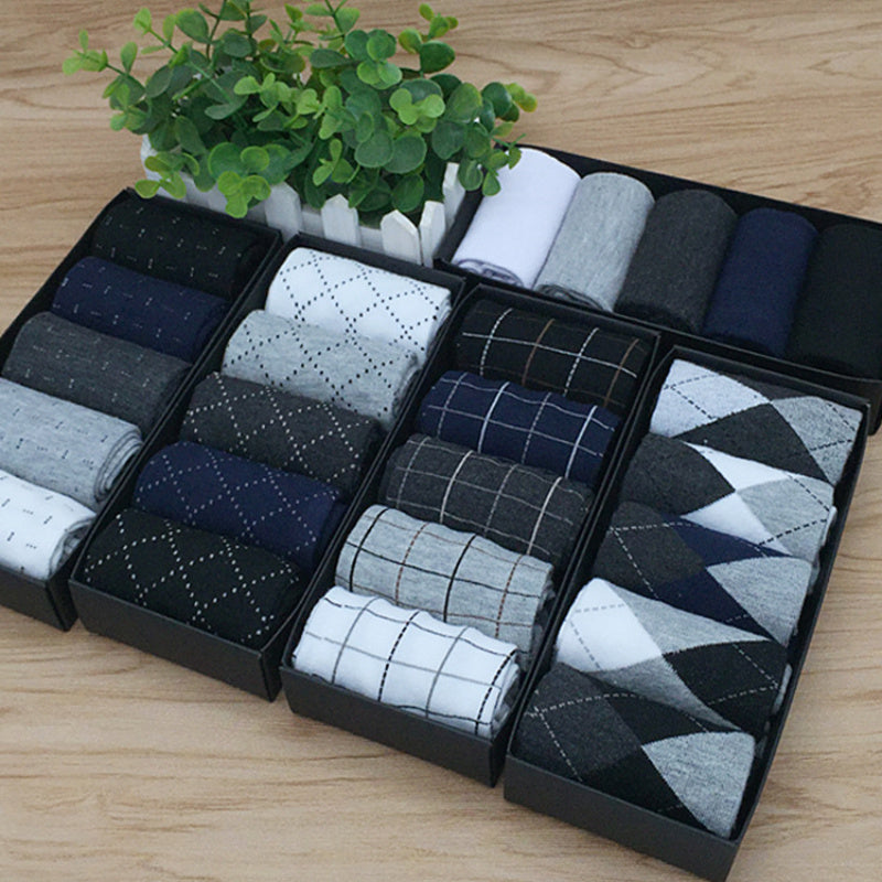 5 Pairs Men's Business Crew Socks for Autumn Winter