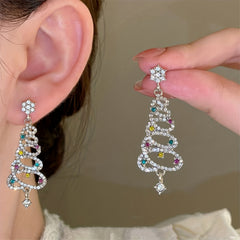 Sparkling Shiny Zircon Christmas Tree Earrings